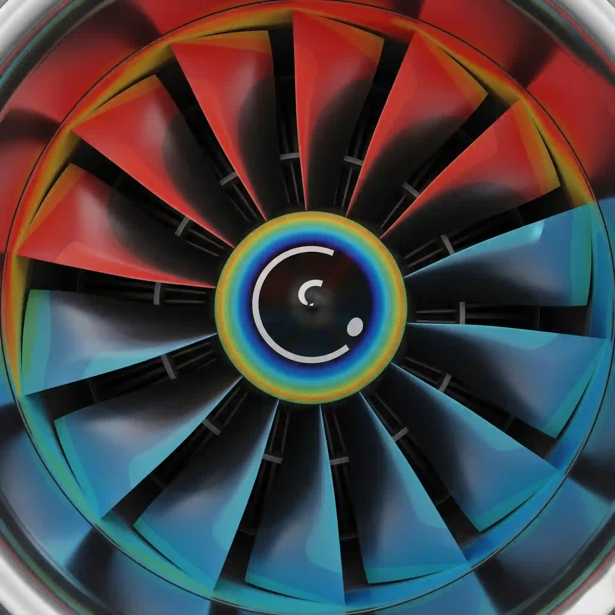 Surface temperature contour on a gas turbine blade.