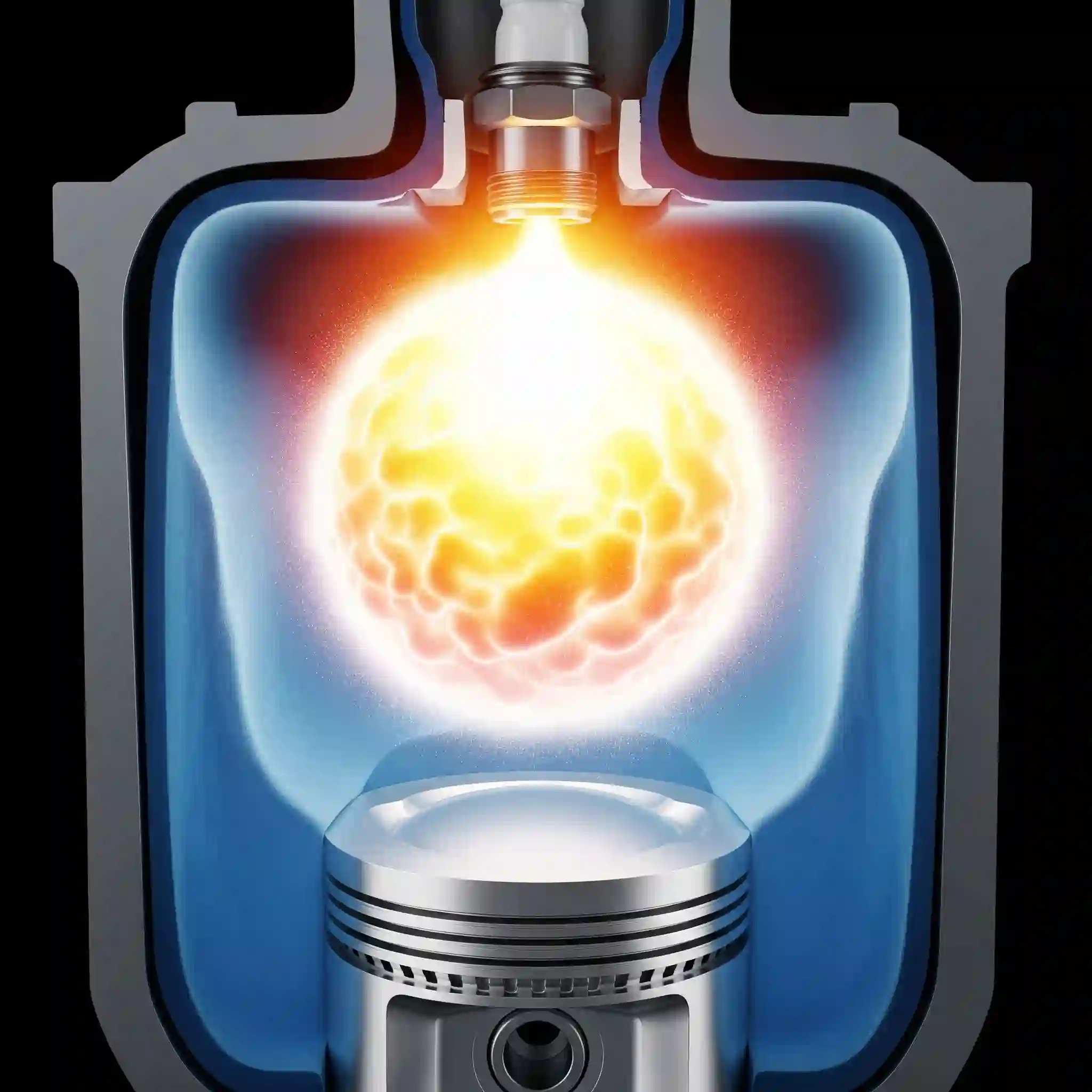 Flame propagation temperature contour in a piston engine.