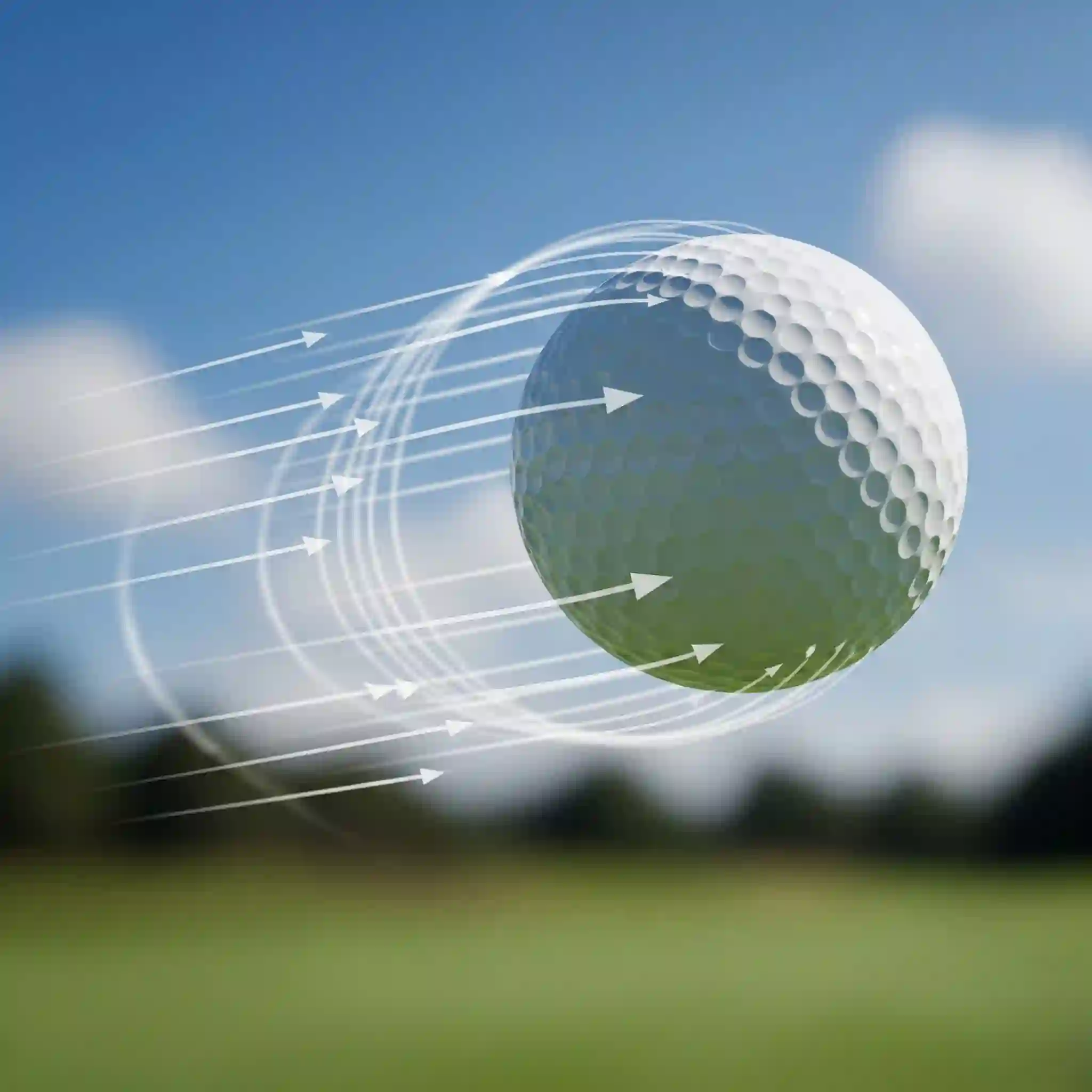Aerodynamic CFD simulation of a golf ball in flight, showing how dimples affect airflow.
